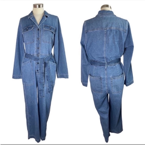 MADEWELL NWT Claireville Denim Tie-Waist Jumpsuit size L - Picture 1 of 12